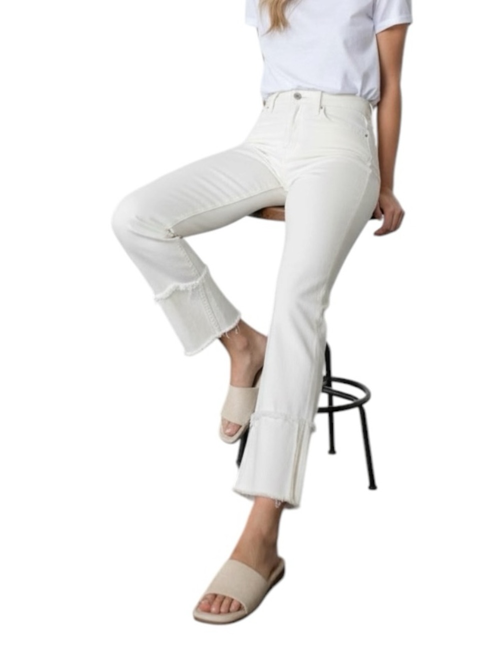 MOTHER The Pony Boy Fray Cuffed High Rise Straight Leg White Jeans NWOT 27 $258